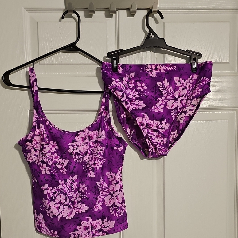 Lands' End Purple and Pink Tankini. Size 14.